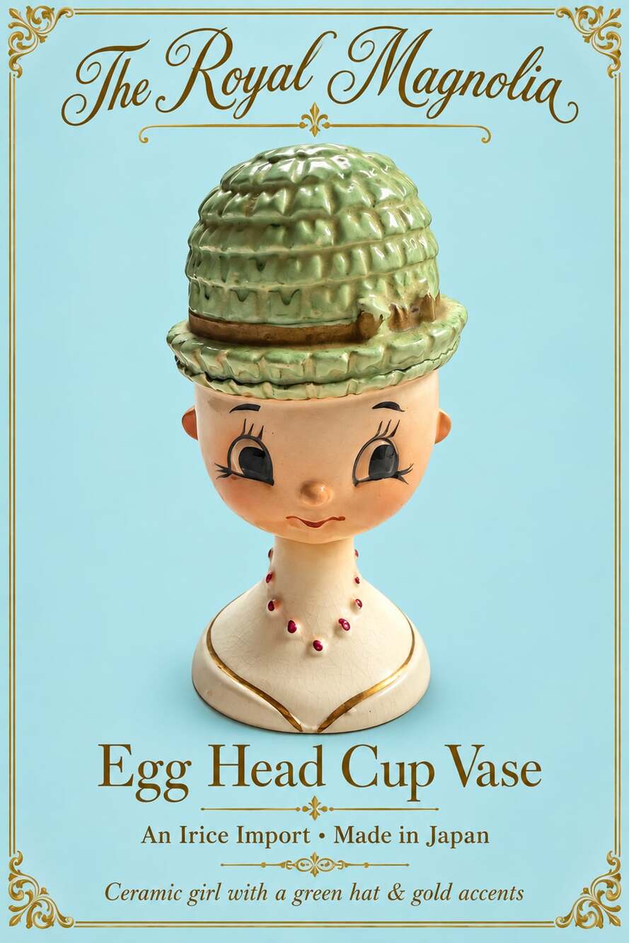 Irice Import Vintage Miniature Egg Head Cup Planter or Vase Green Hat Japan Cera